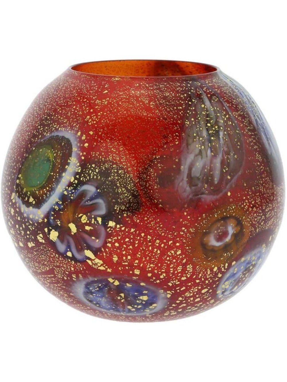 Millefiori Murano Glass Candle Holder - Vibrant Red Votive for Home Decor